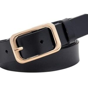 Leather Black Belt with Gold Buckle